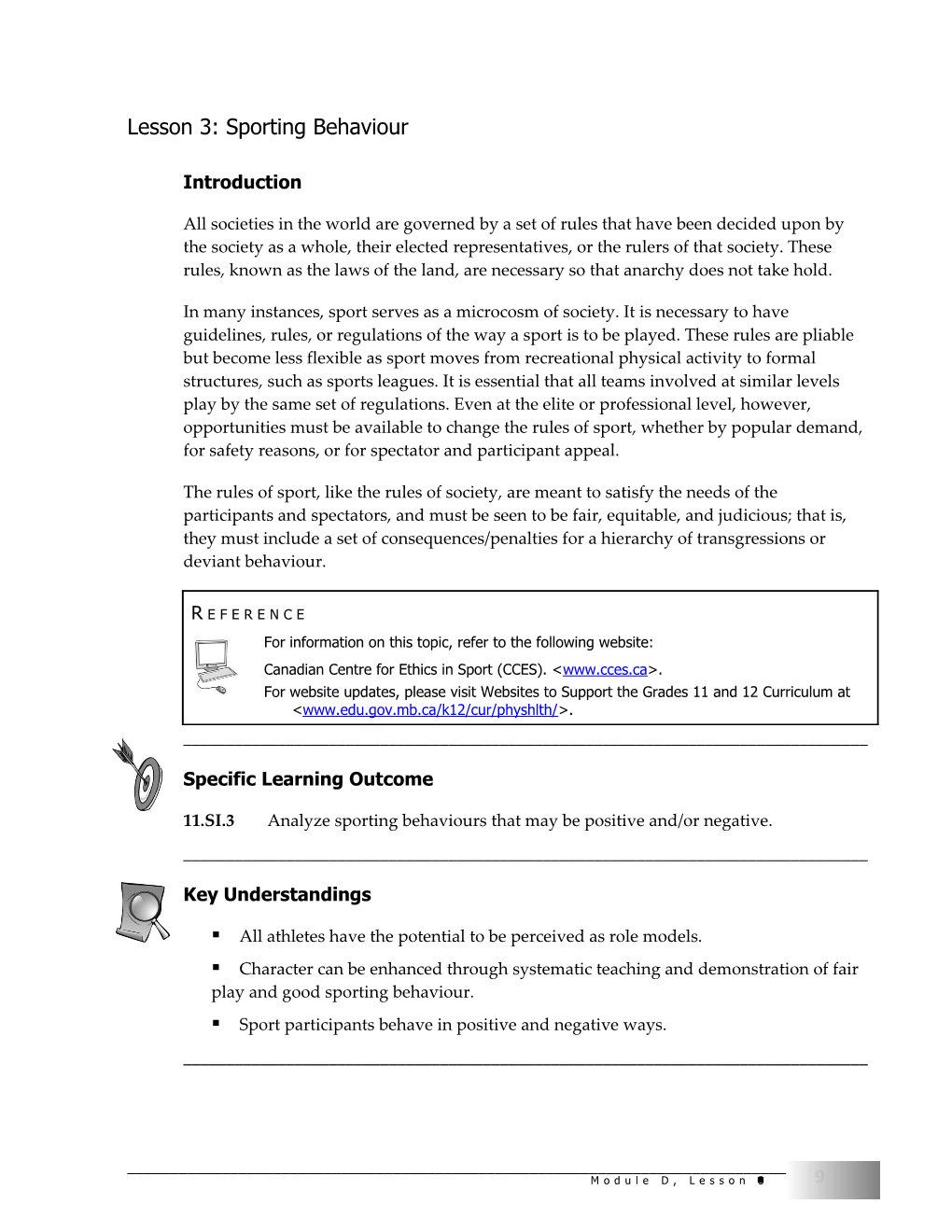 Lesson 3: Sportingbehaviour