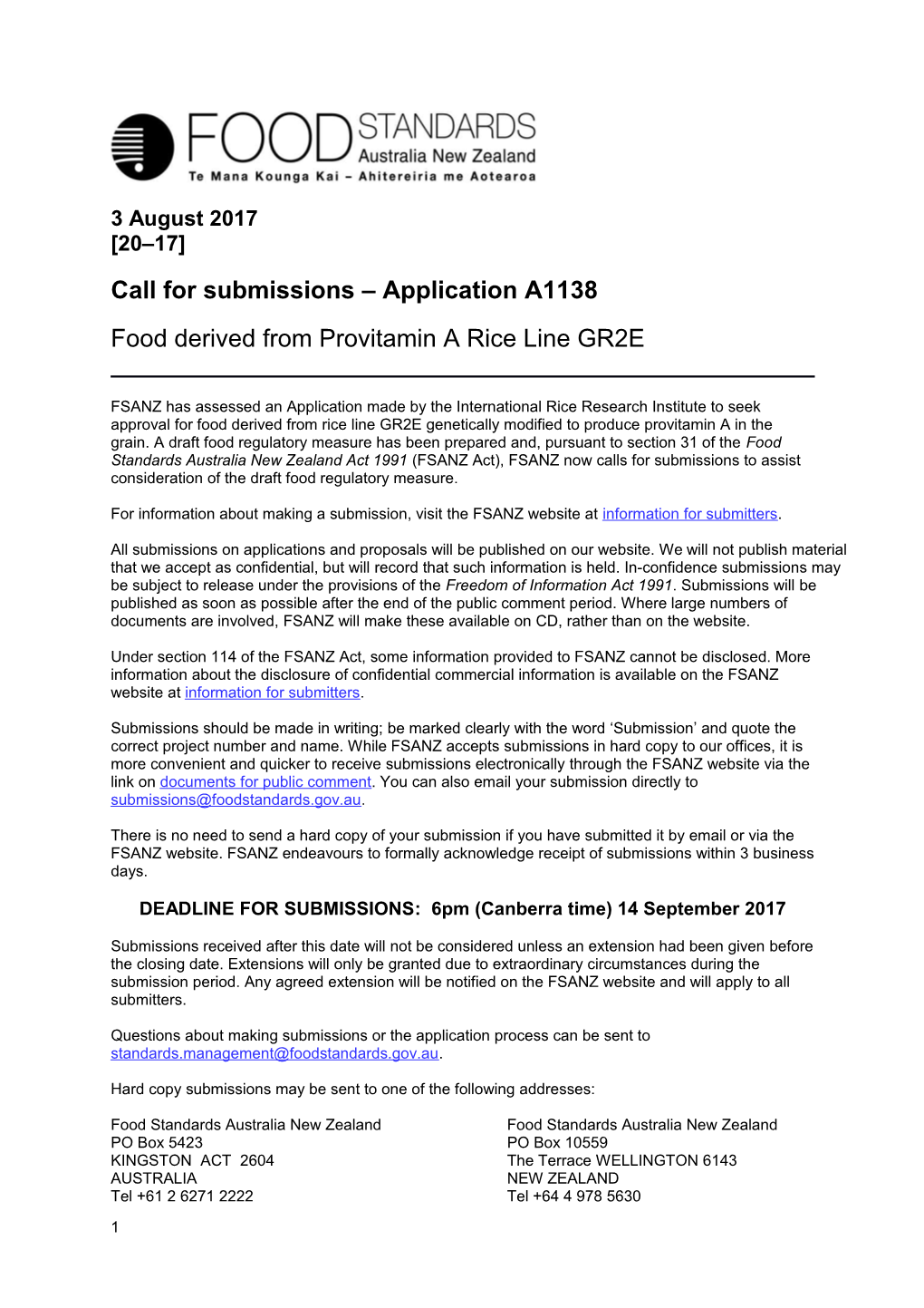 Callforsubmissions Application A1138
