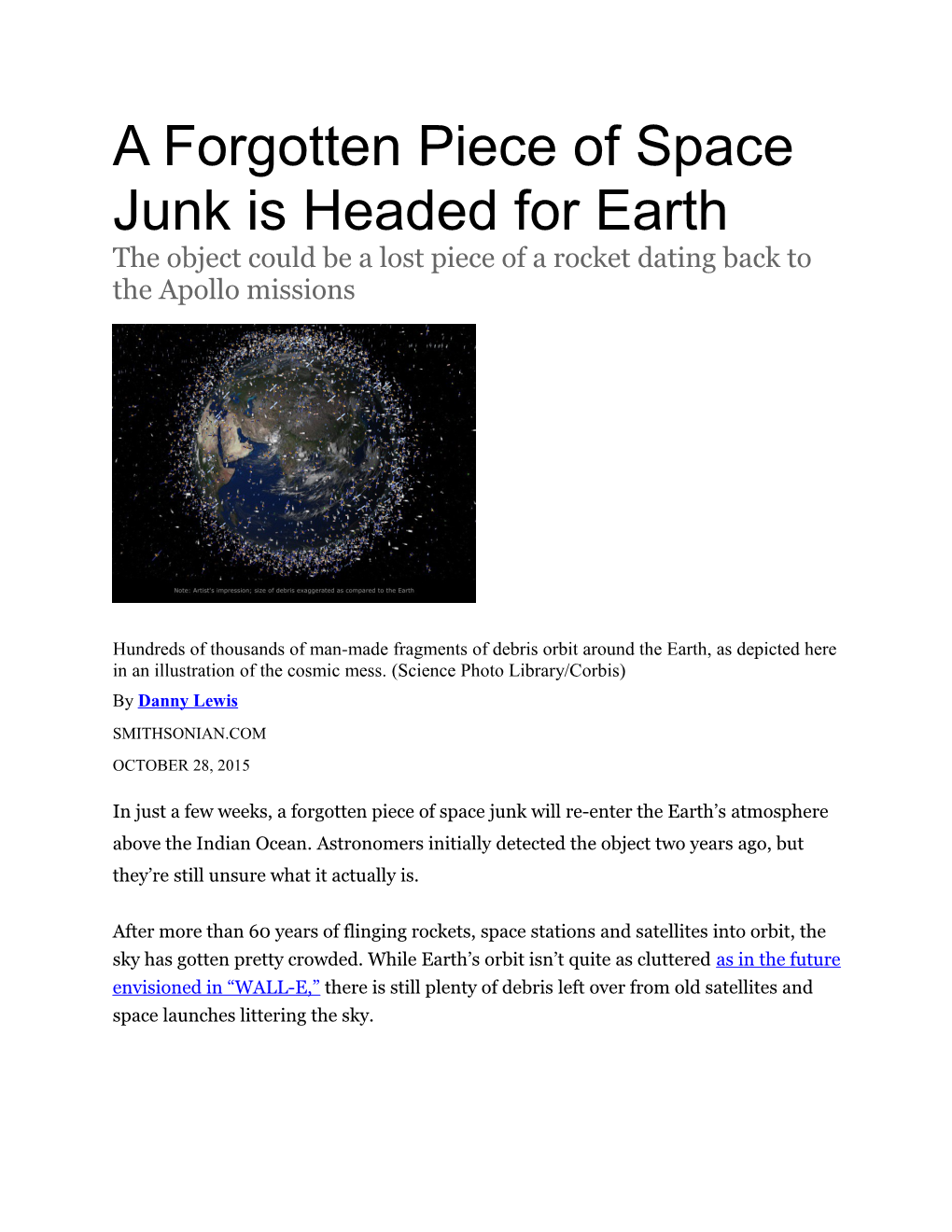 A Forgotten Piece of Space Junk Is Headed for Earth
