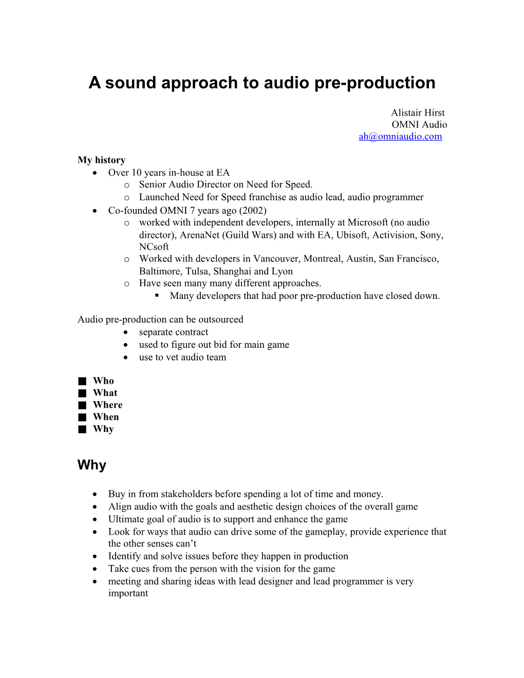 A Sound Approach to Audio Pre-Production