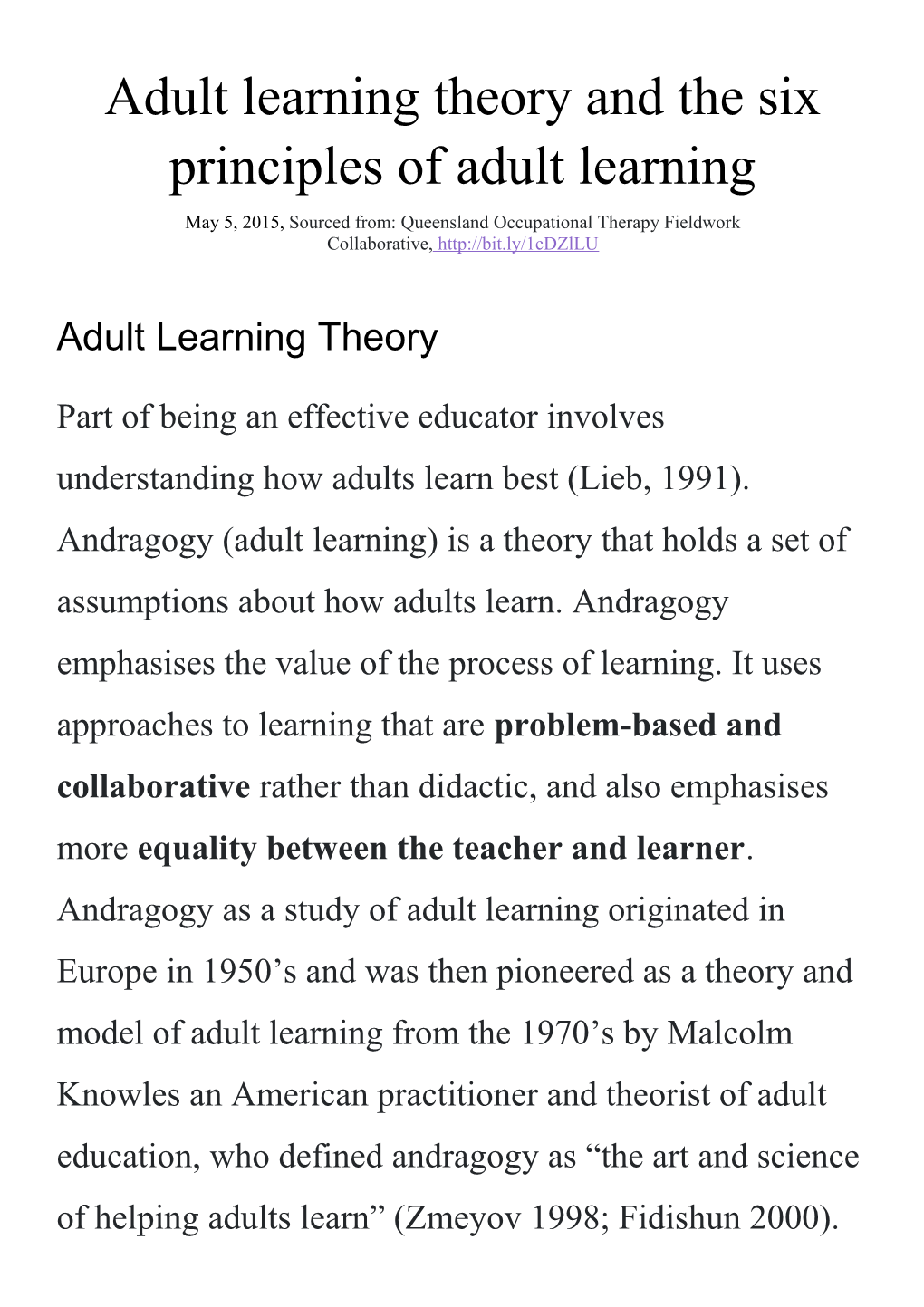 Adult Learning Theory and the Six Principles of Adult Learning