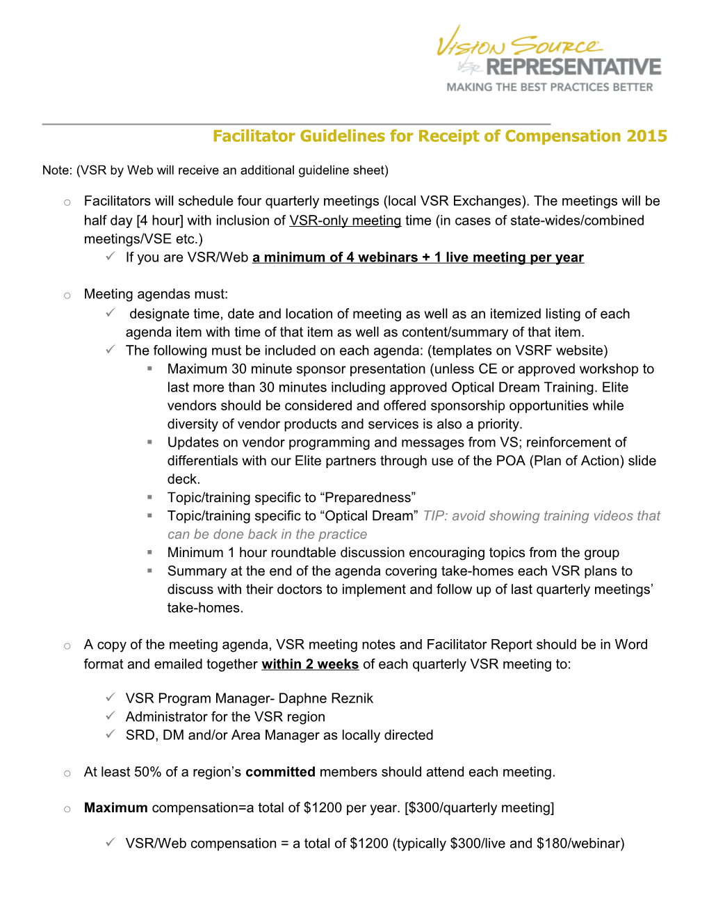 2007 VSR Facilitator Compensation Plan
