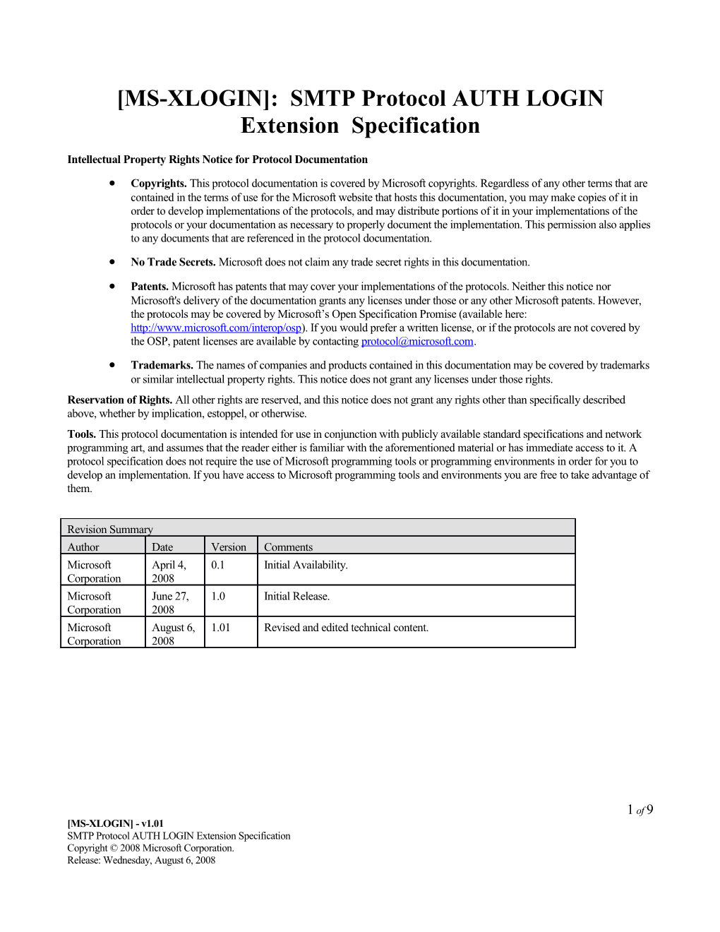 MS-XLOGIN : SMTP Protocol AUTH LOGIN Extension Specification