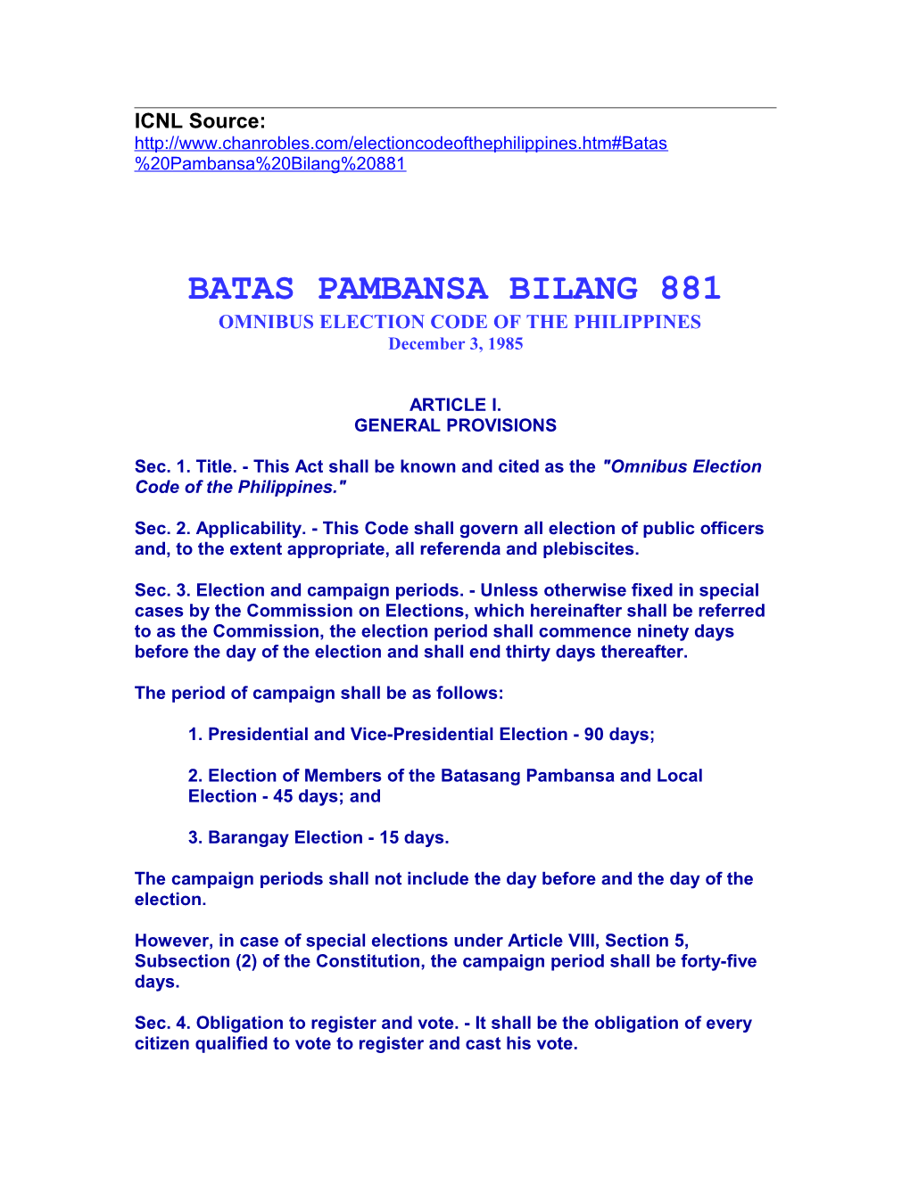 Omnibus Election Code of the Philippines