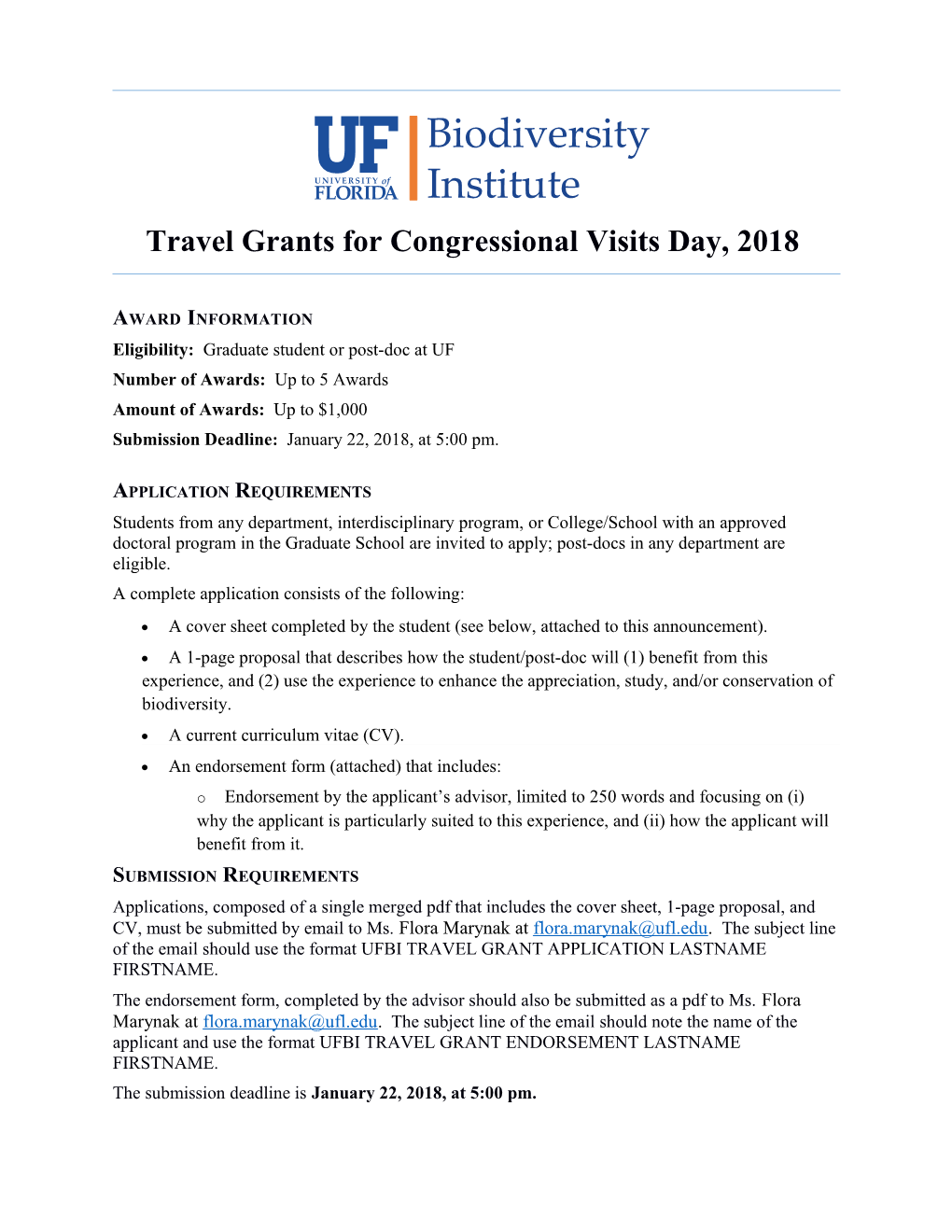 Travel Grants for Congressional Visits Day, 2018