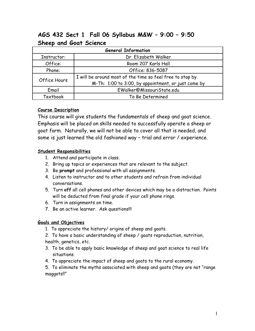 AGS 432 Sect 1 Fall 06Syllabus M&W 9:00 9:50