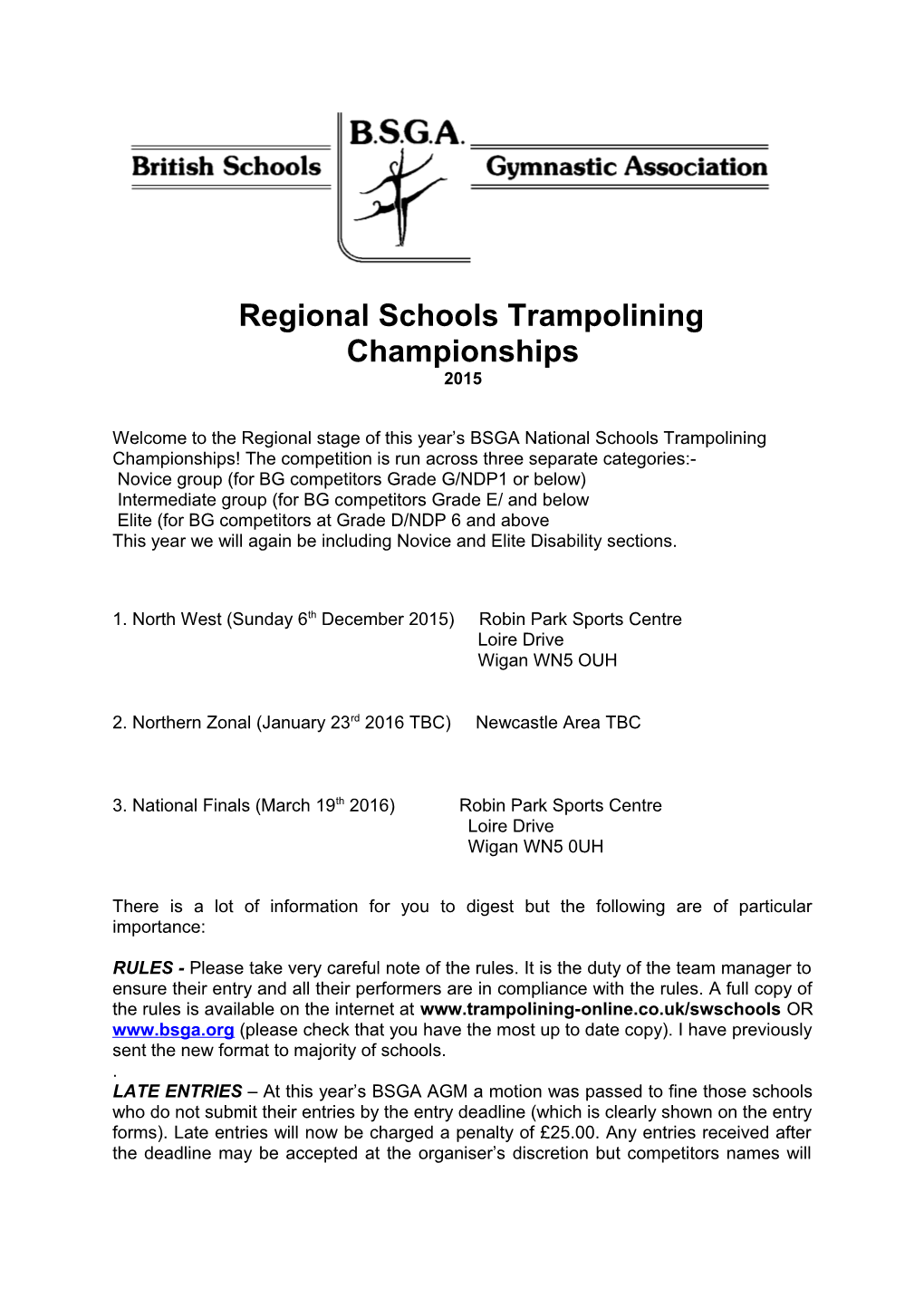 Regional Schools Trampolining Championships