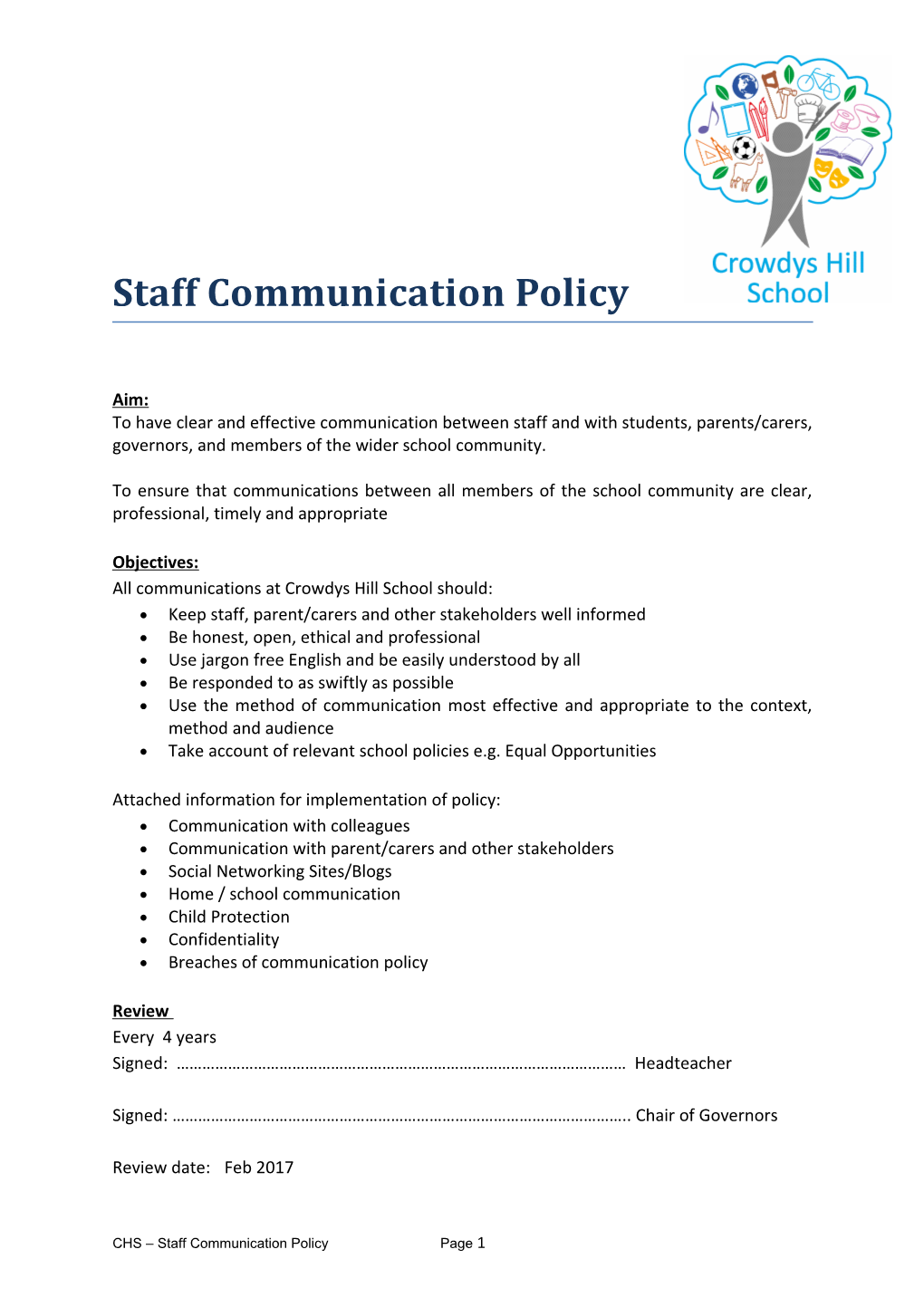 Staff Communication Policy