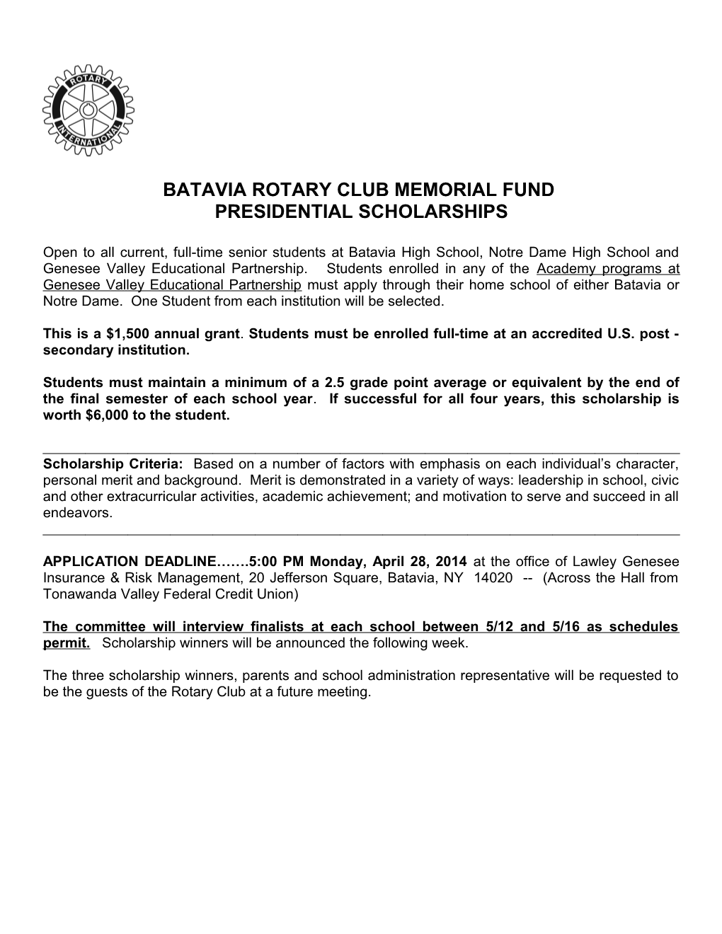 Batavia Rotary Club Memorial Fund