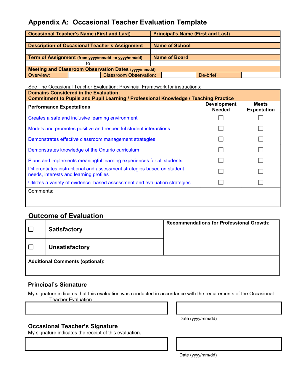 Evaluation Template for Long Term Occasional Teachers*