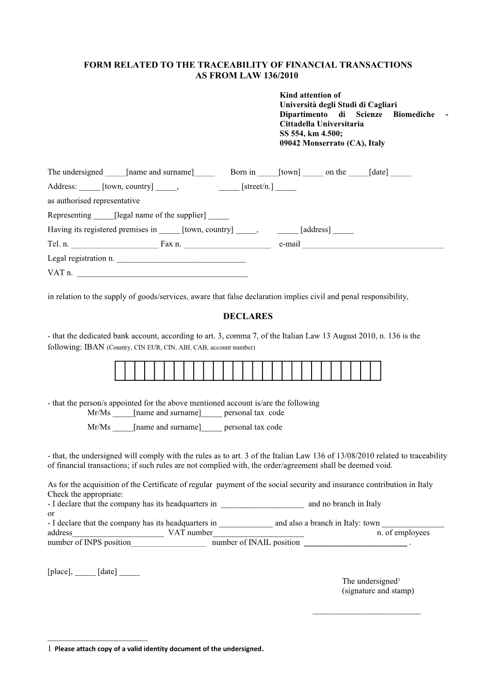 Versione Inglese -Modulo Per La Comunicazione Del Conto Corrente Dedicato E Clausole