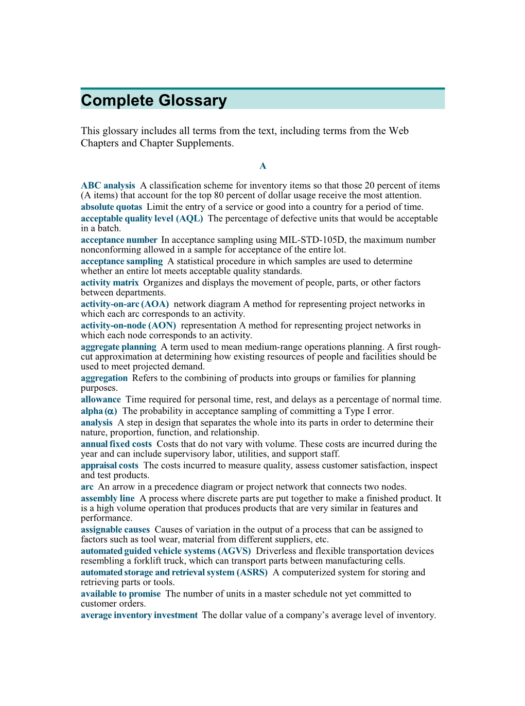 Complete Glossary