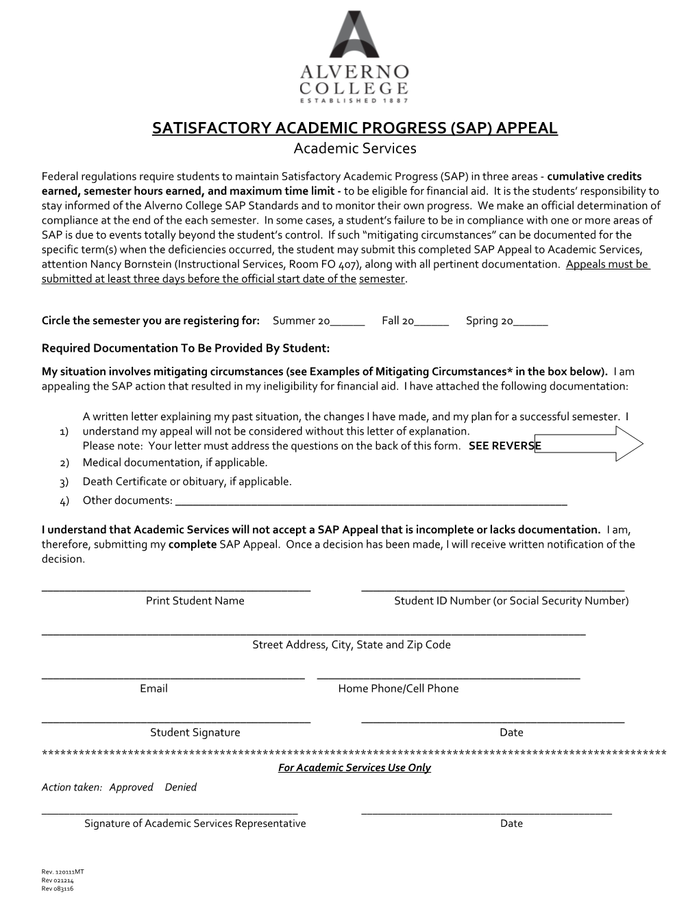 Satisfactory Academic Progress (SAP) Appeal