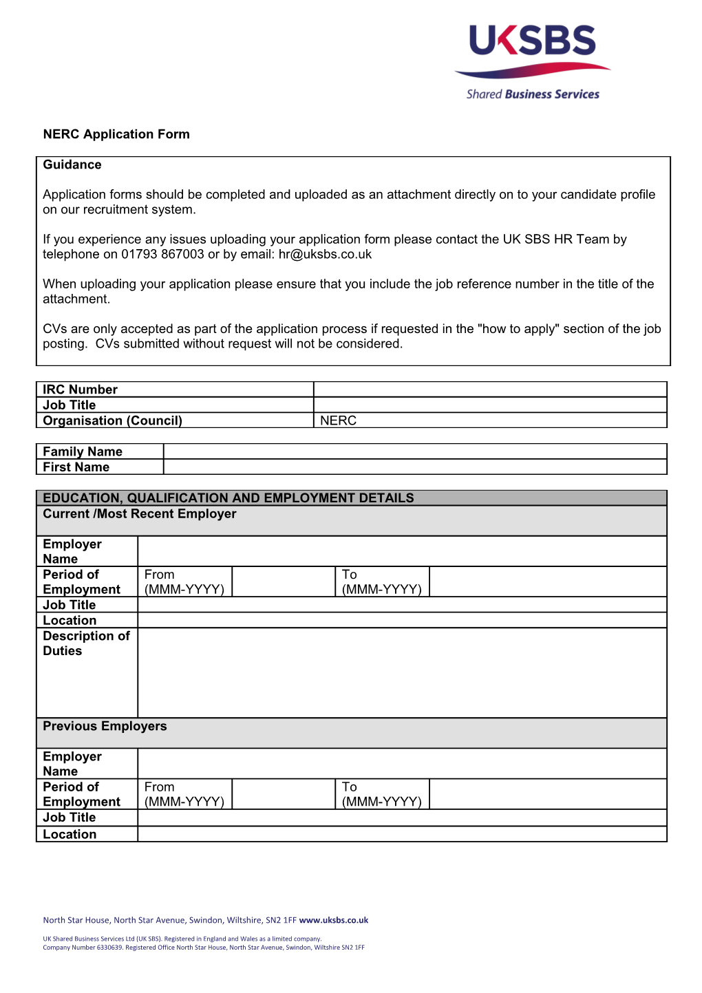 Application Form - Standard (NERC)