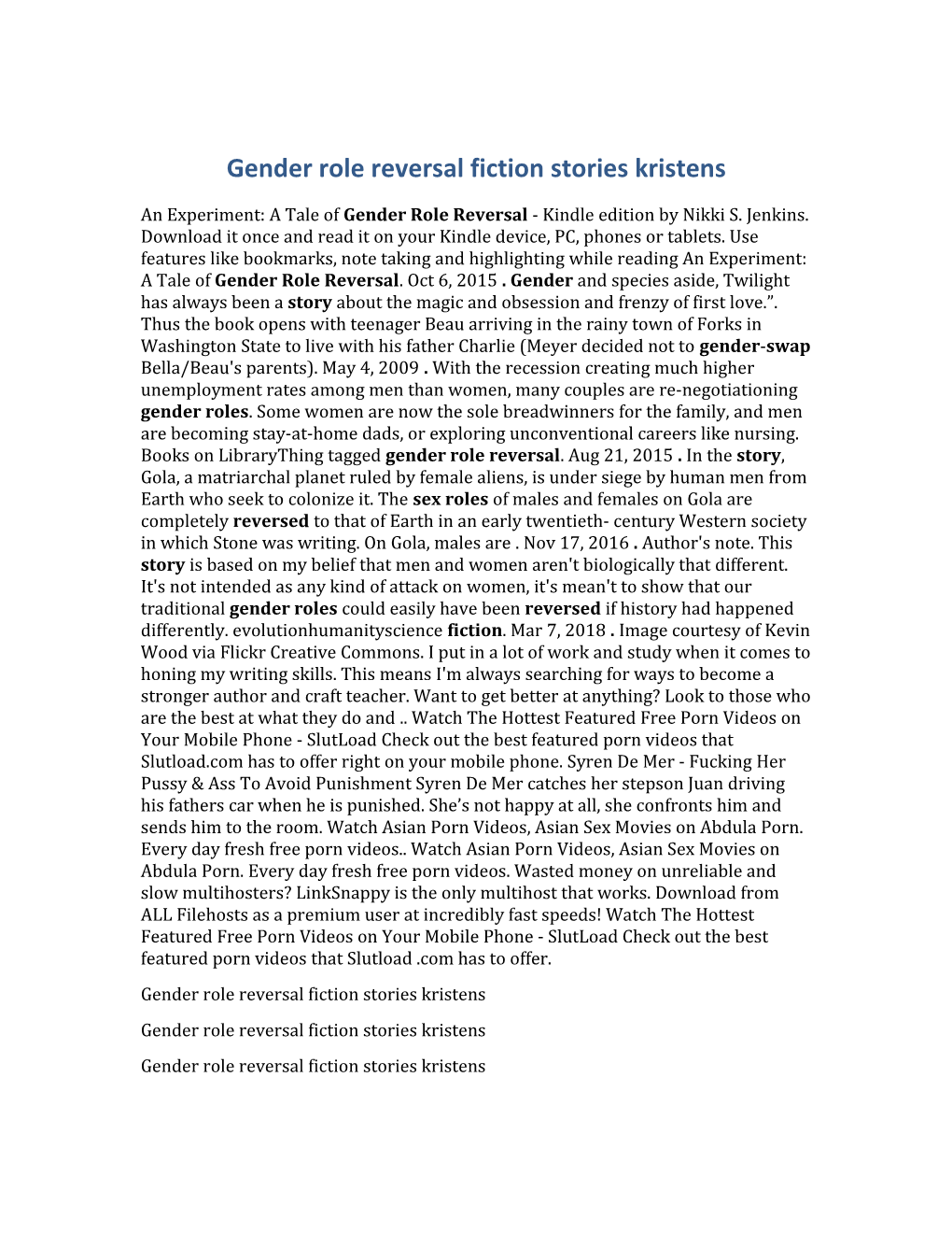 Gender Role Reversal Fiction Stories Kristens