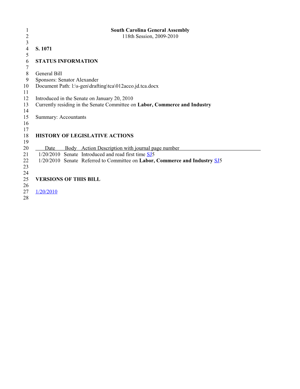 2009-2010 Bill 1071: Accountants - South Carolina Legislature Online