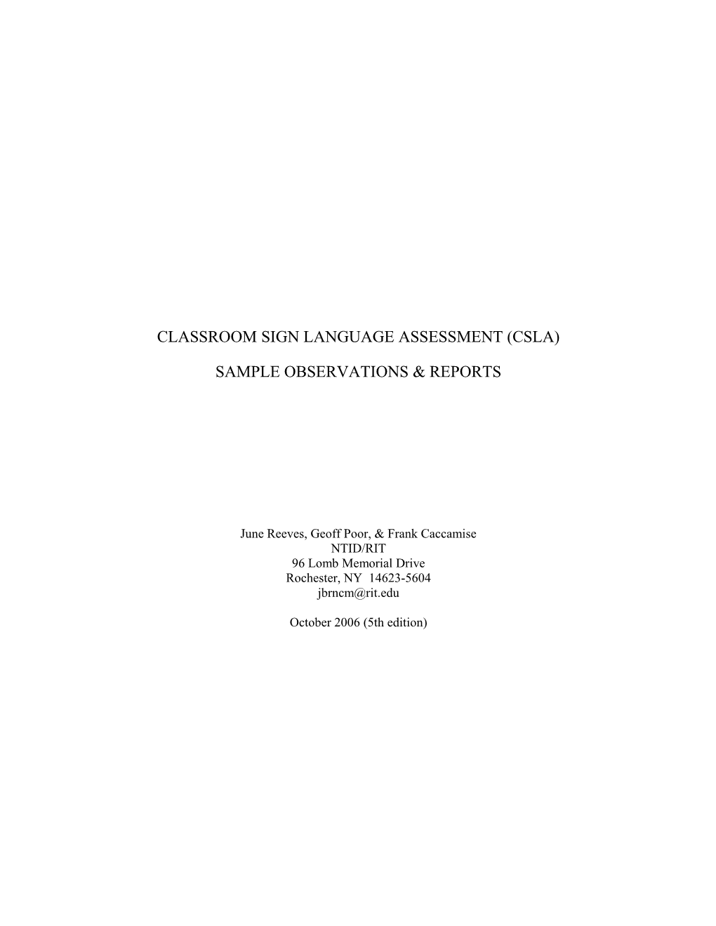 Classroom Sign Language Assessment (Csla)