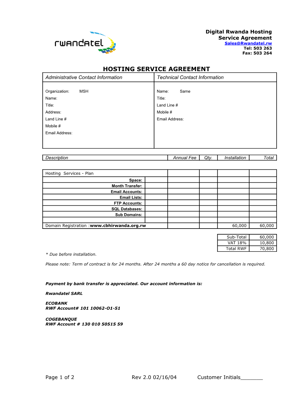 Terracom Broadband Digital Rwanda Residential Service Agreement