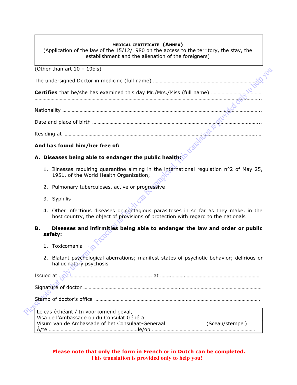 Medical Certificate (Annex)