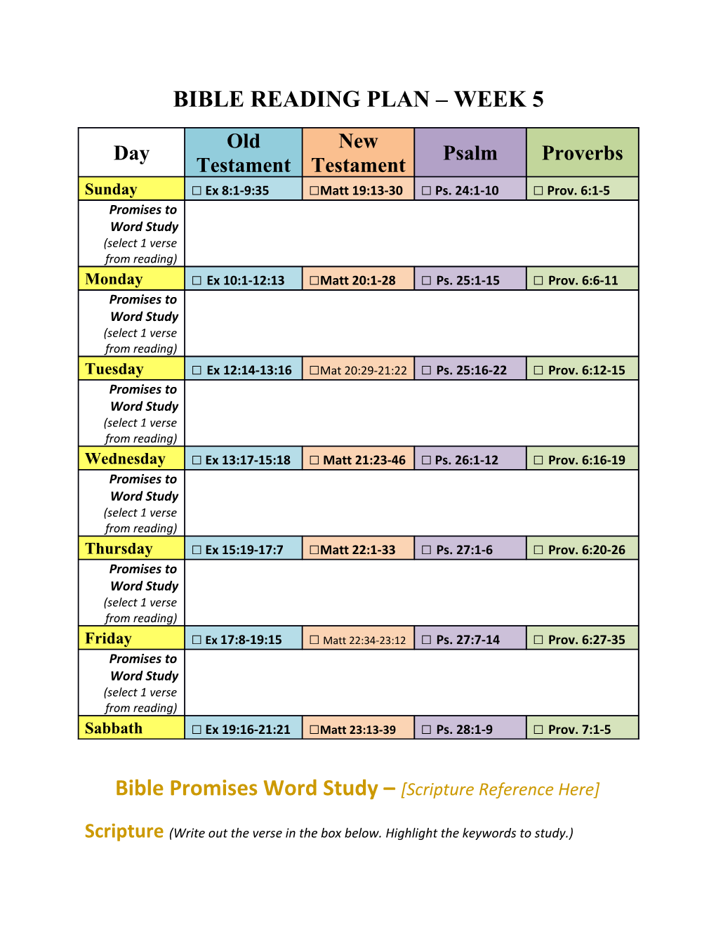Bible Reading Plan Week 5
