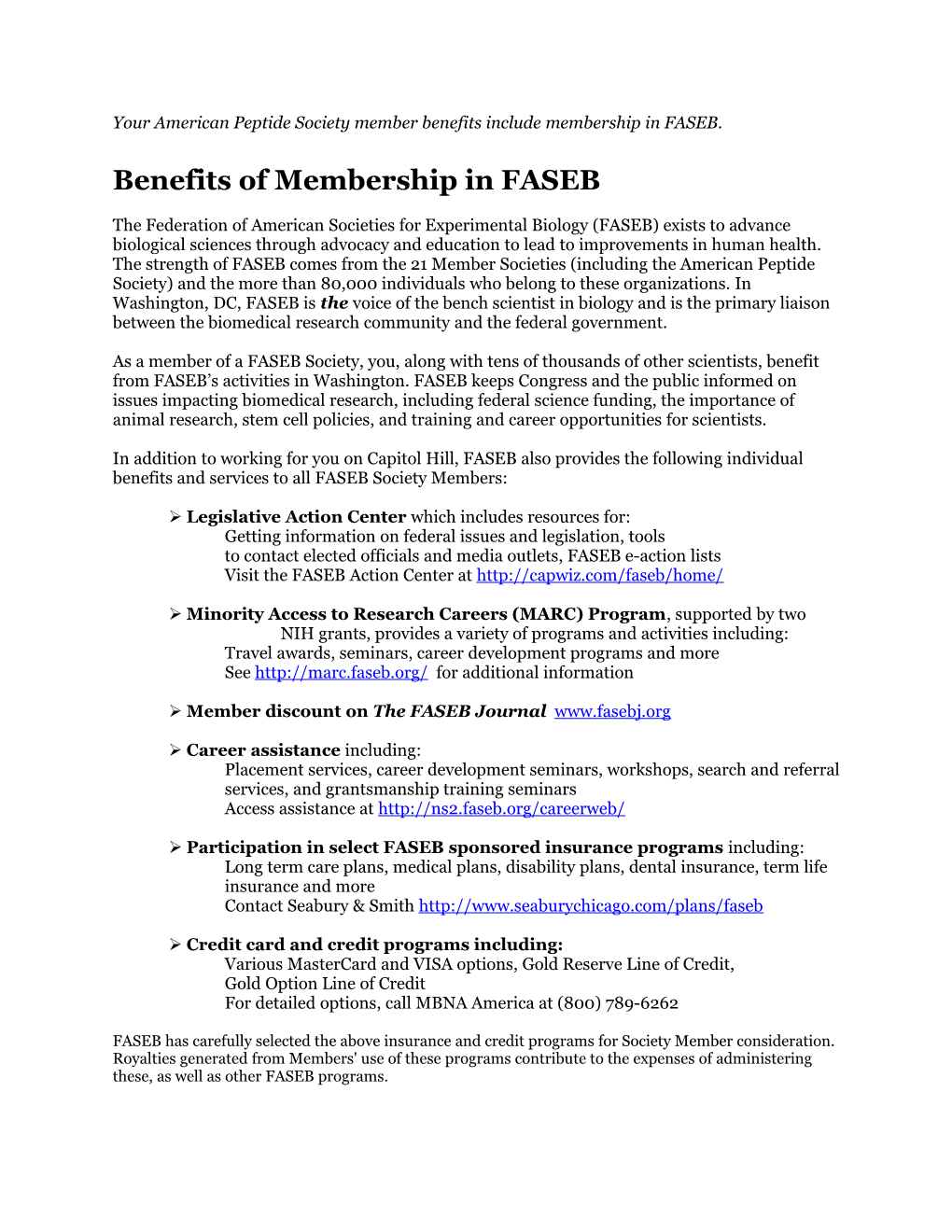 Benefits of Membership in FASEB