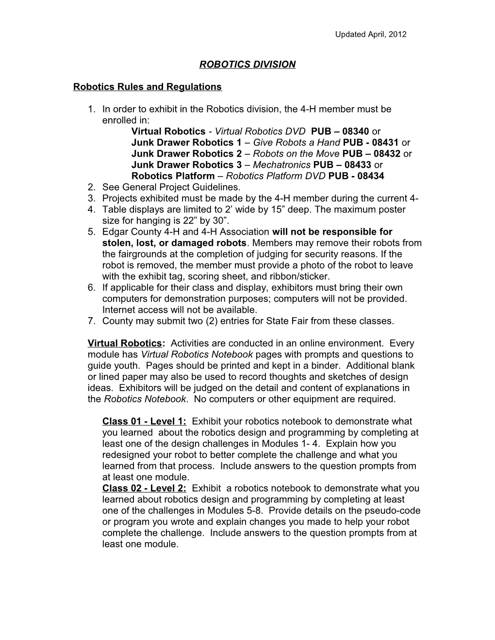 Robotics Rules and Regulations