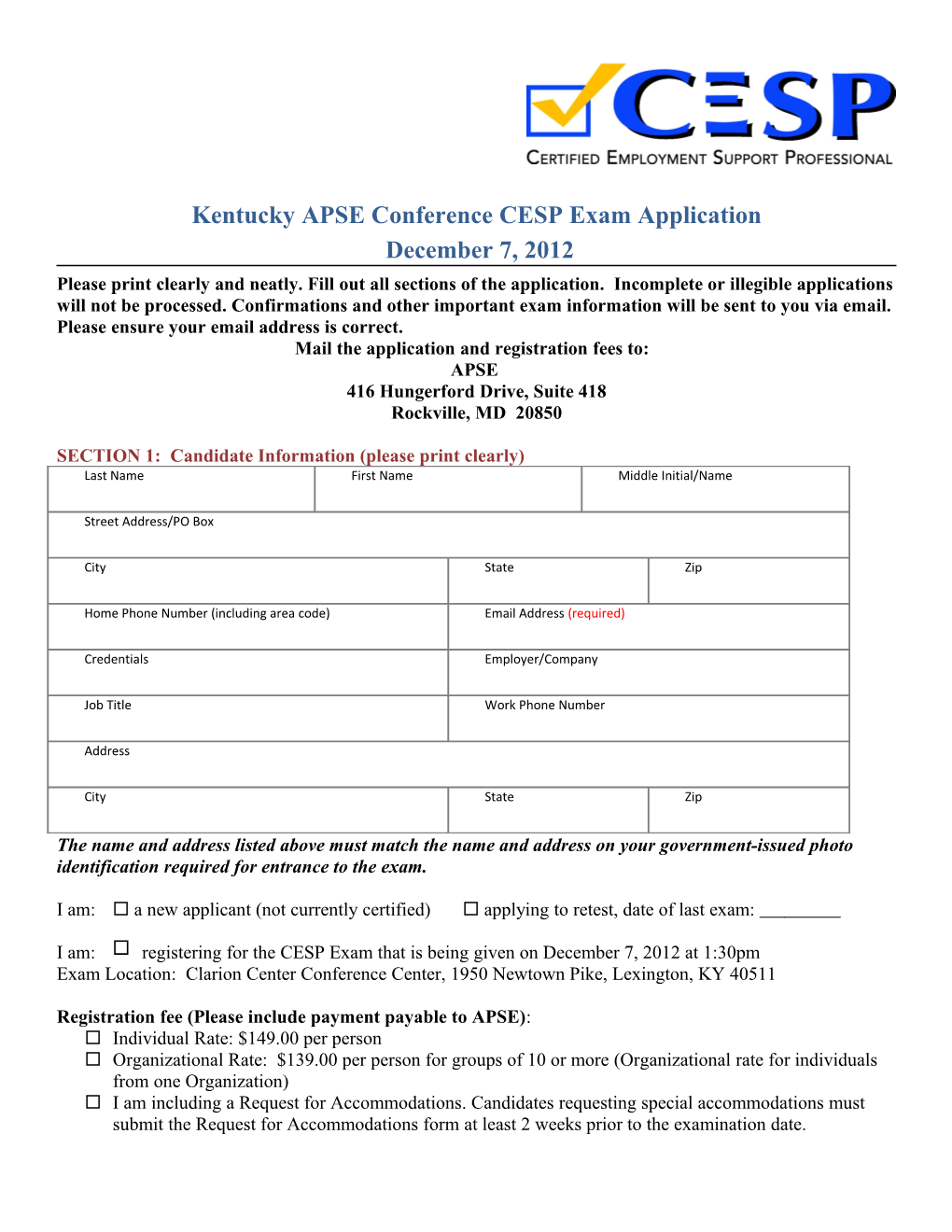 Kentucky APSE Conferencecesp Exam Application