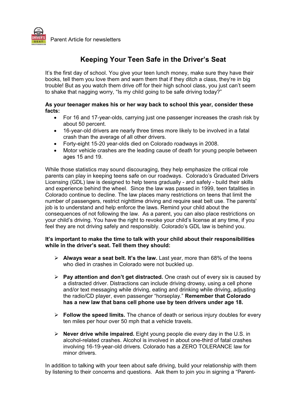 Keeping Your Teen Safe in the Driver S Seat