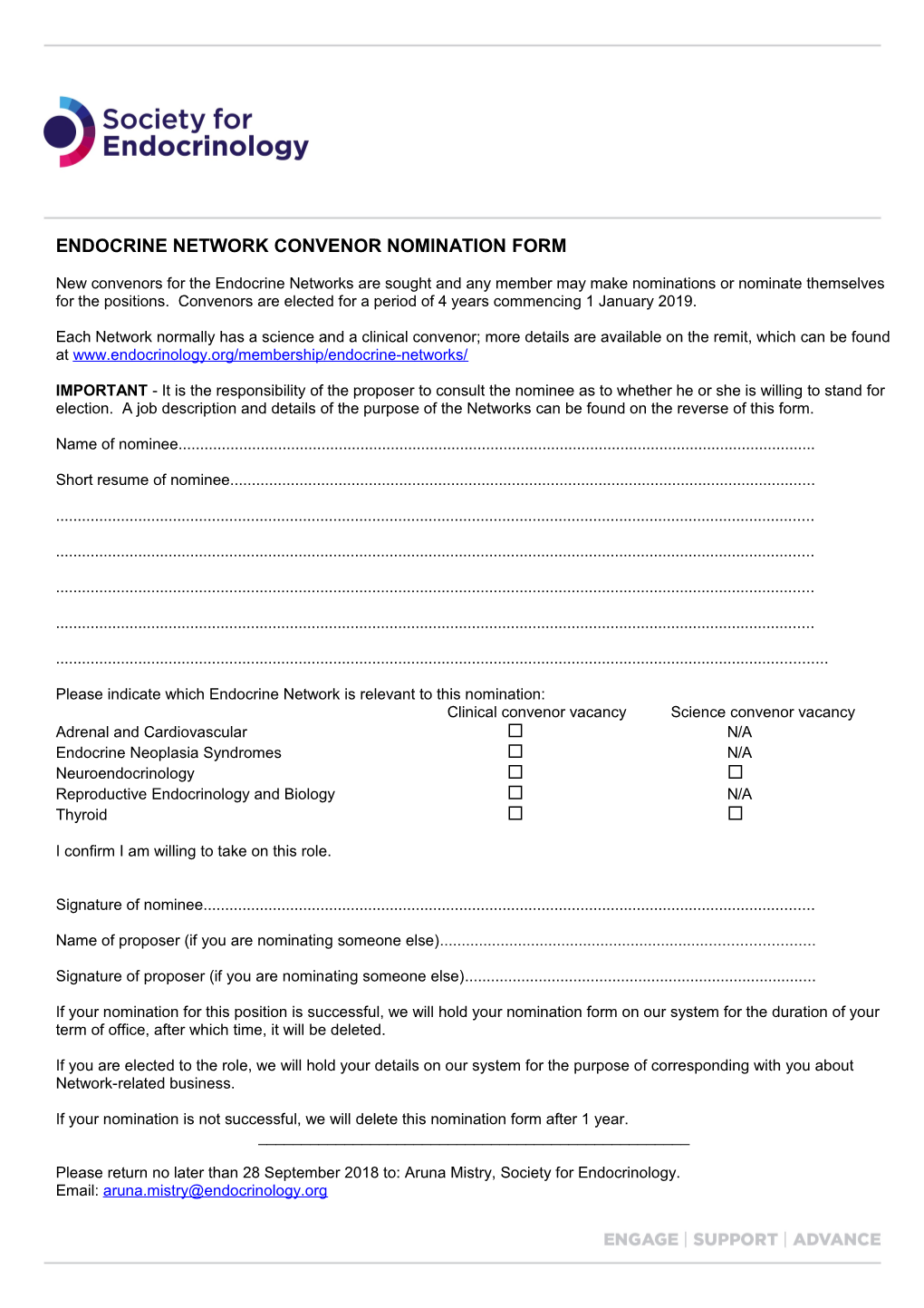 Endocrine Network Convenor Nomination Form