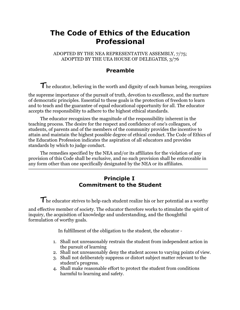 The Code of Ethics of the Education Professional
