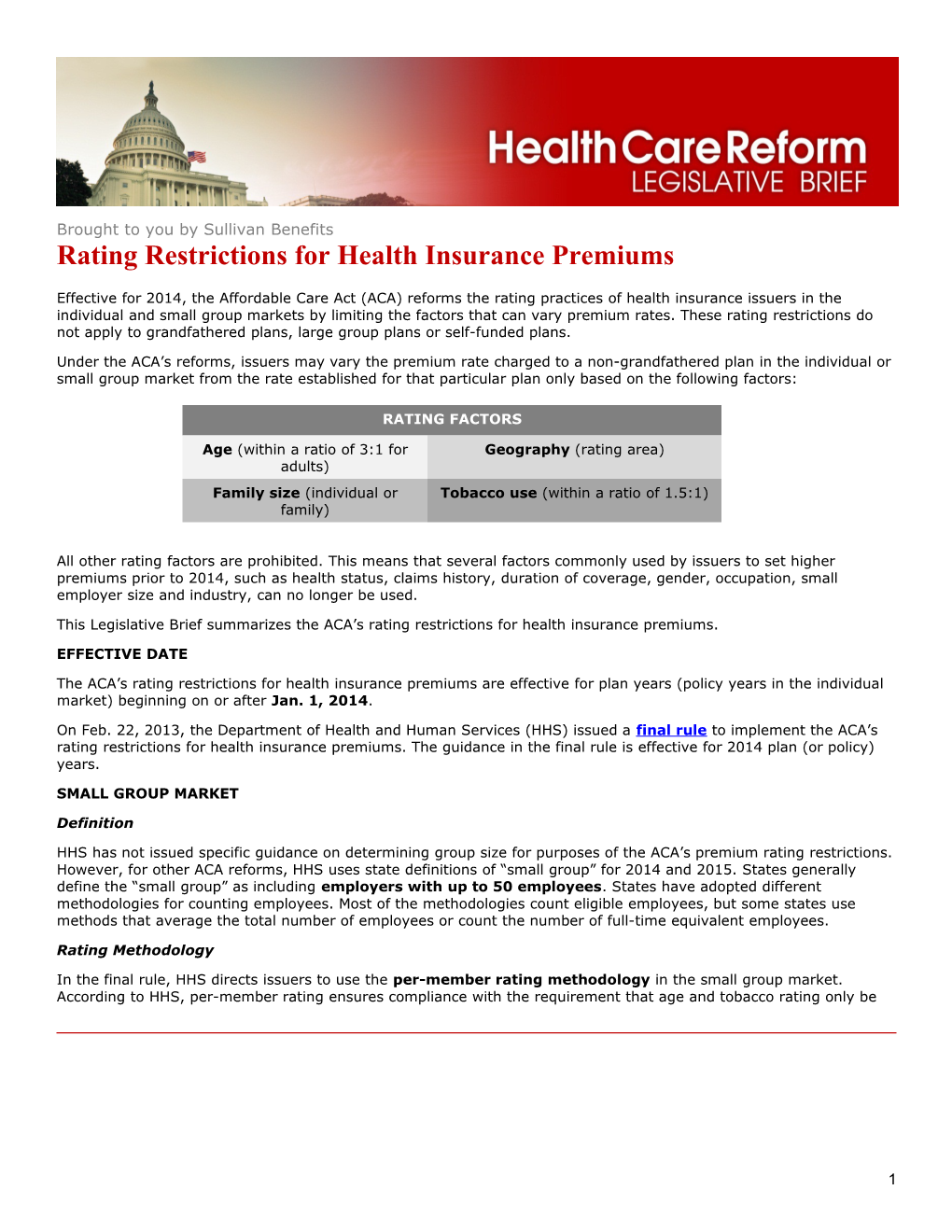 Rating Restrictions for Health Insurance Premiums