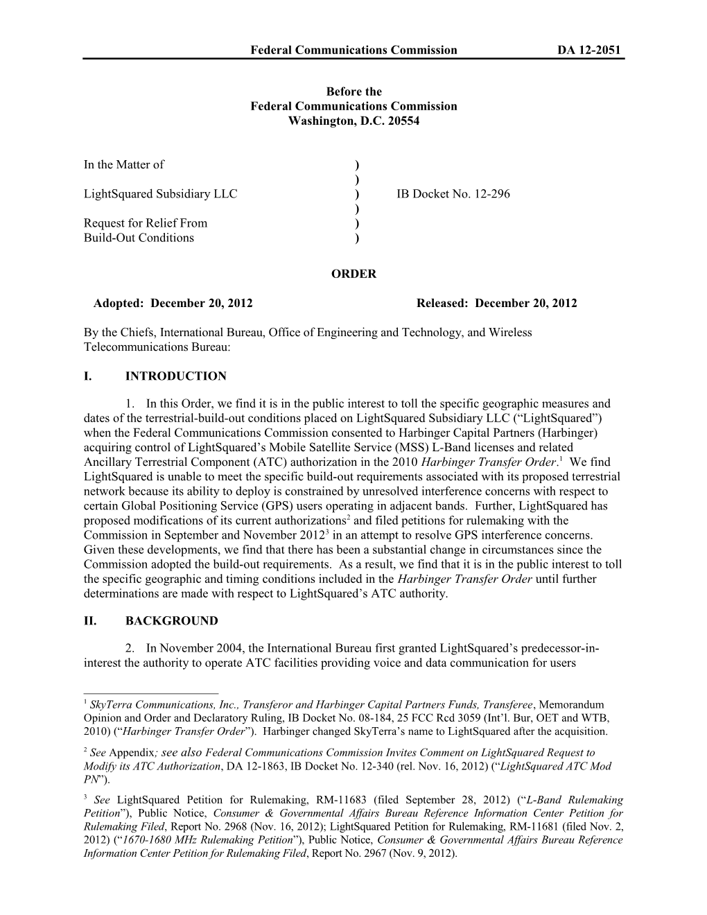 Federal Communications Commission DA 12-2051