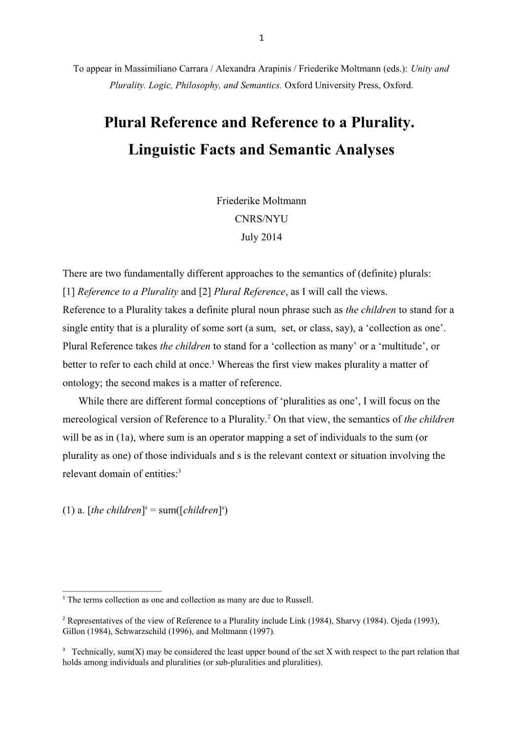 Plural Reference and Reference to a Plurality