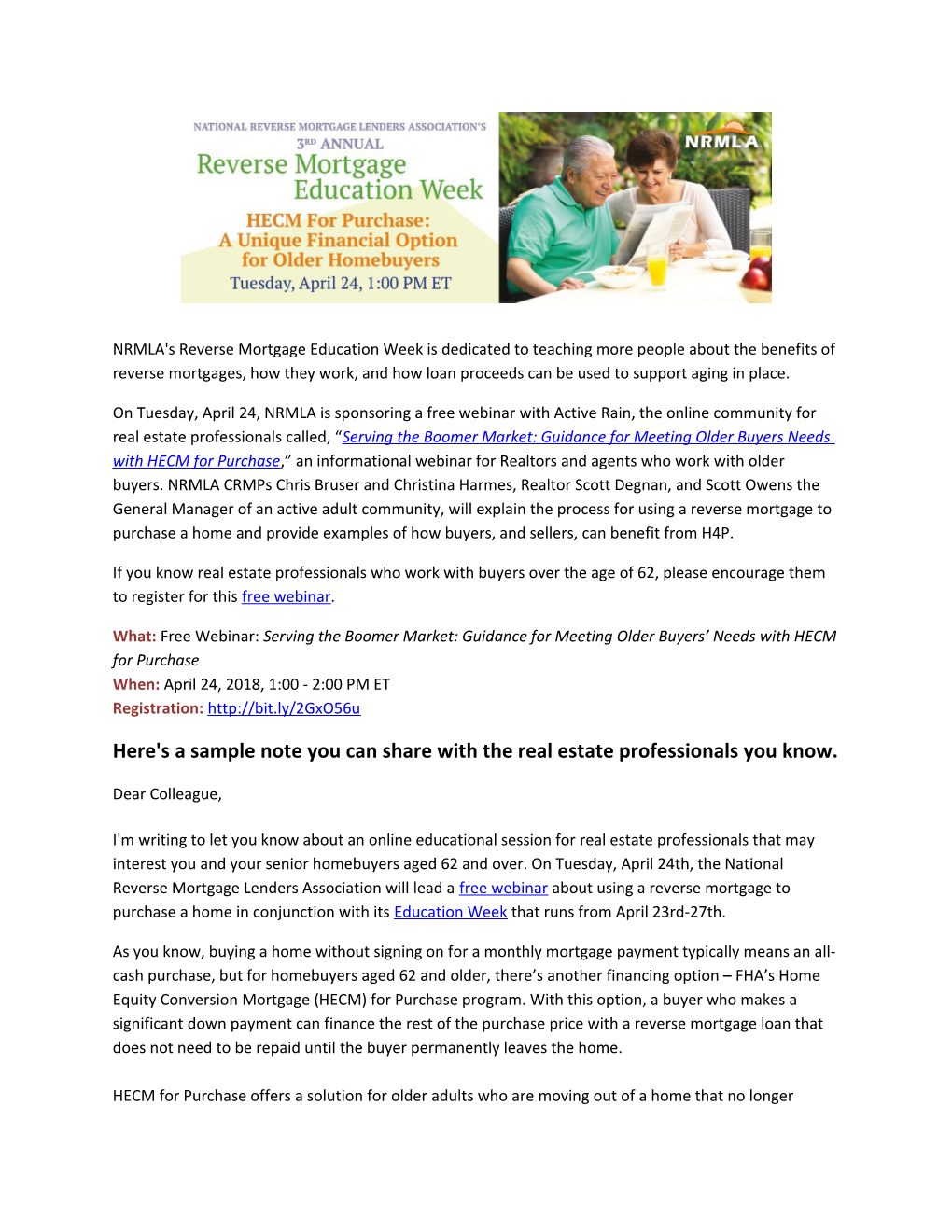 NRMLA's Reverse Mortgage Education Week Is Dedicated to Teaching More People About The