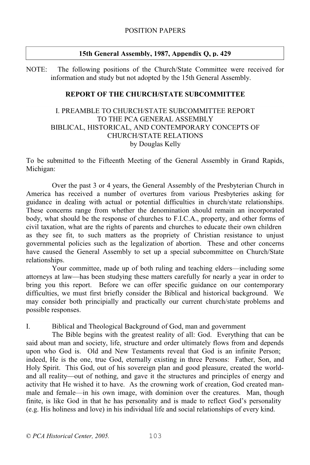 Report of the Church/State Subcommittee