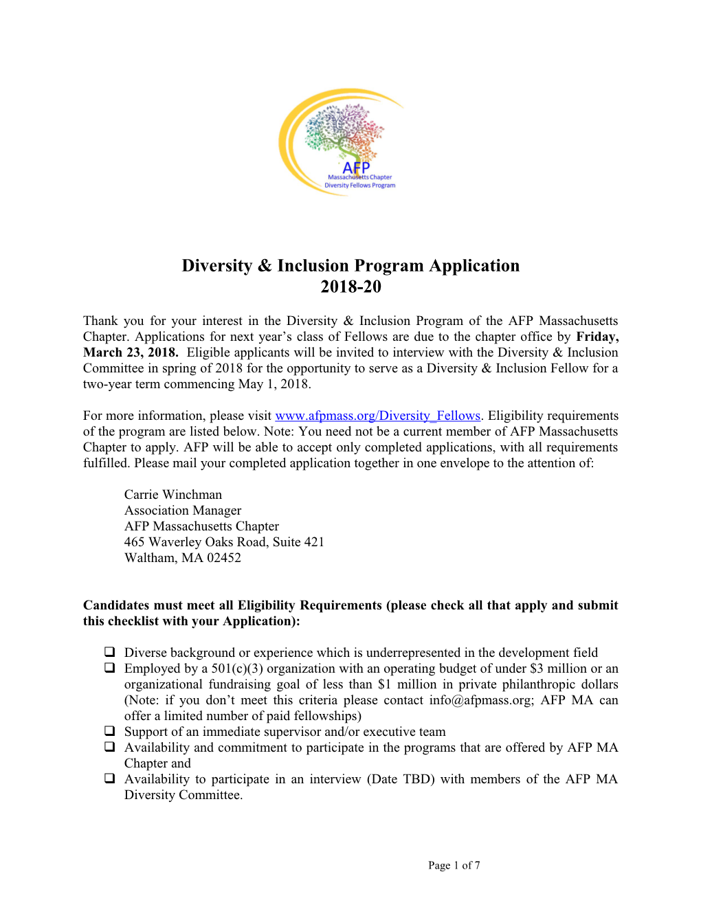 Diversity & Inclusion Program Application