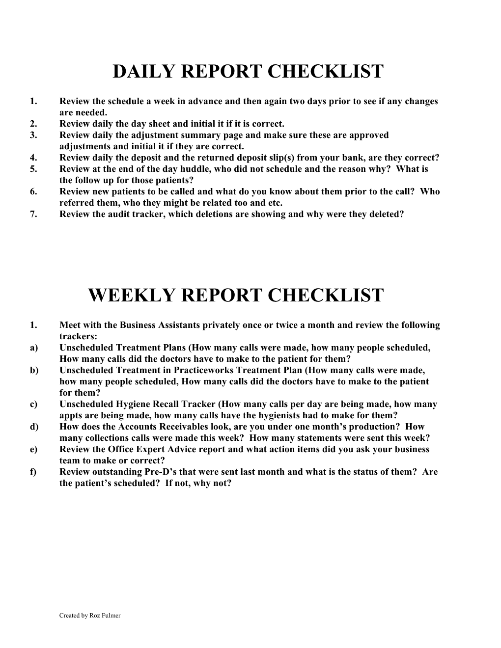 Month End Report Checklist