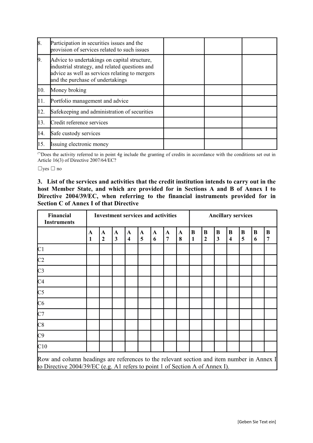 Form for the Submission of Services Passport Notification