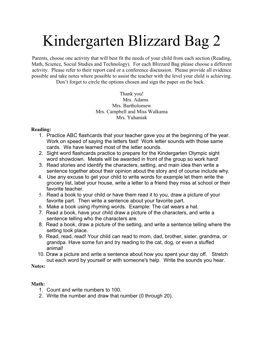 Kindergarten Blizzard Bag 2