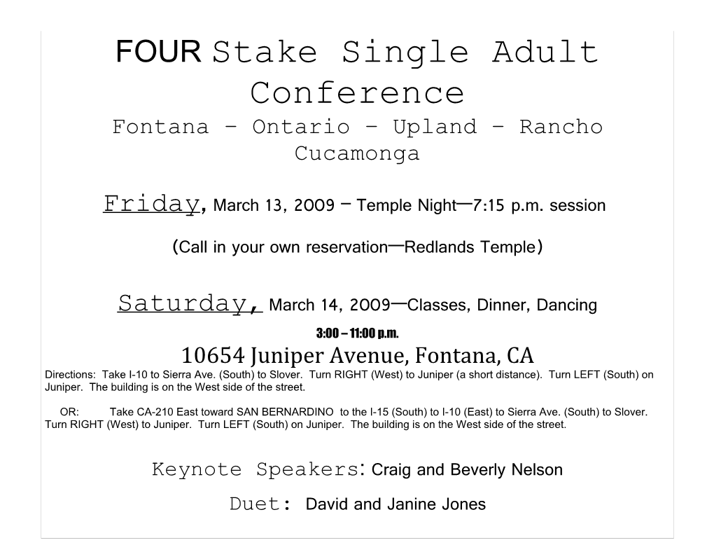Multi Stake Single Adult Conference