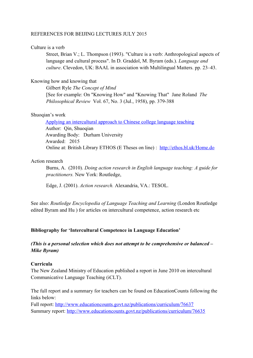 References for Beijing Lectures July 2015