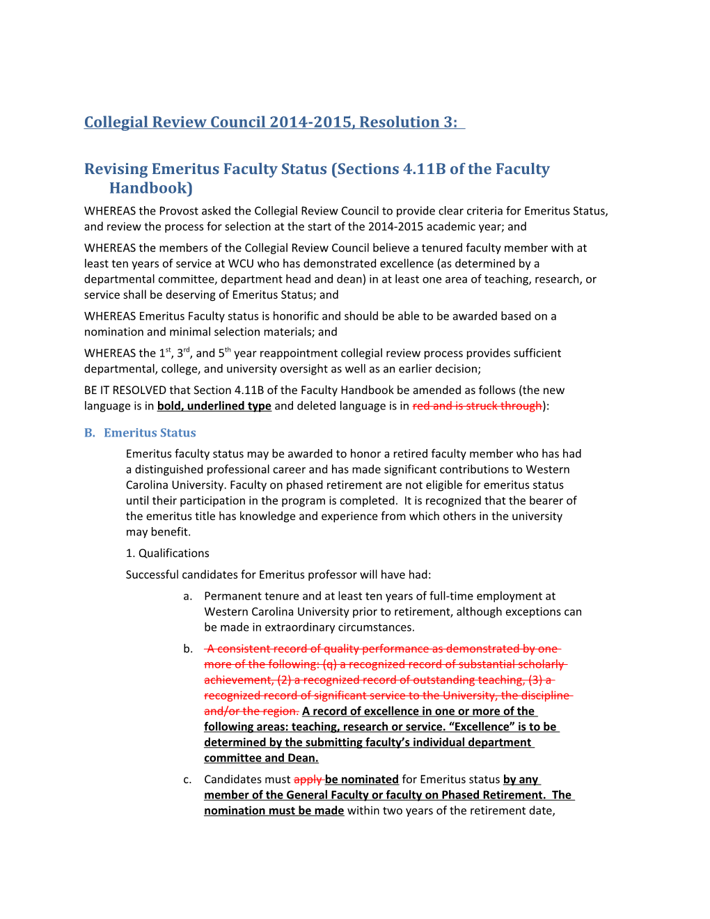 CRC Resolution4 Forvote 4-23-2014 Emeritusfacultystatusupdates