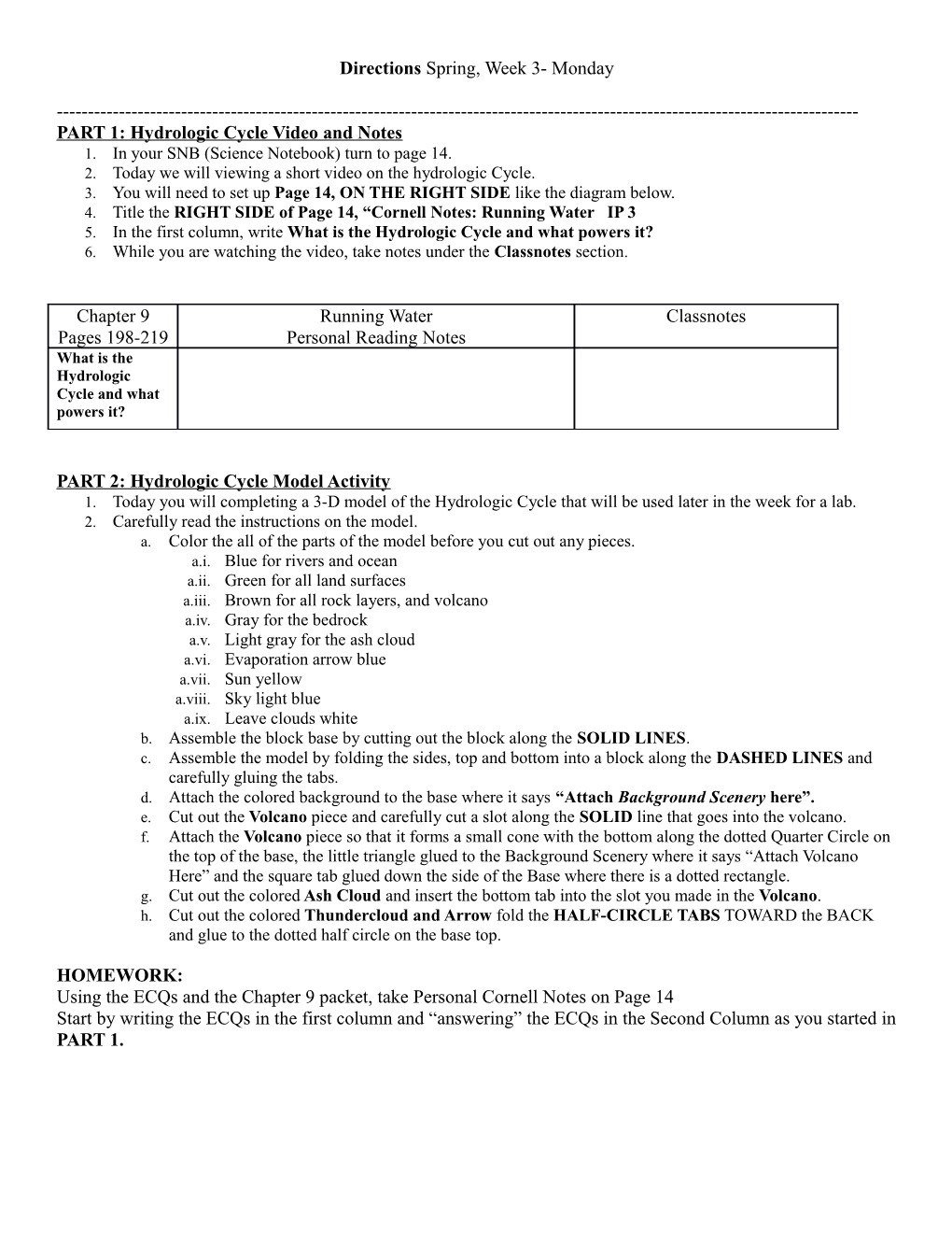 PART 1: Hydrologic Cycle Video and Notes