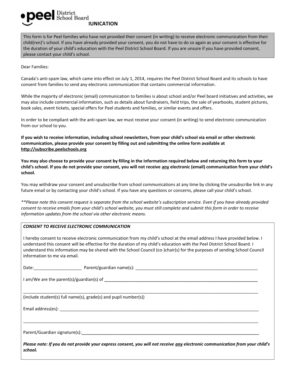 Email Consent Form