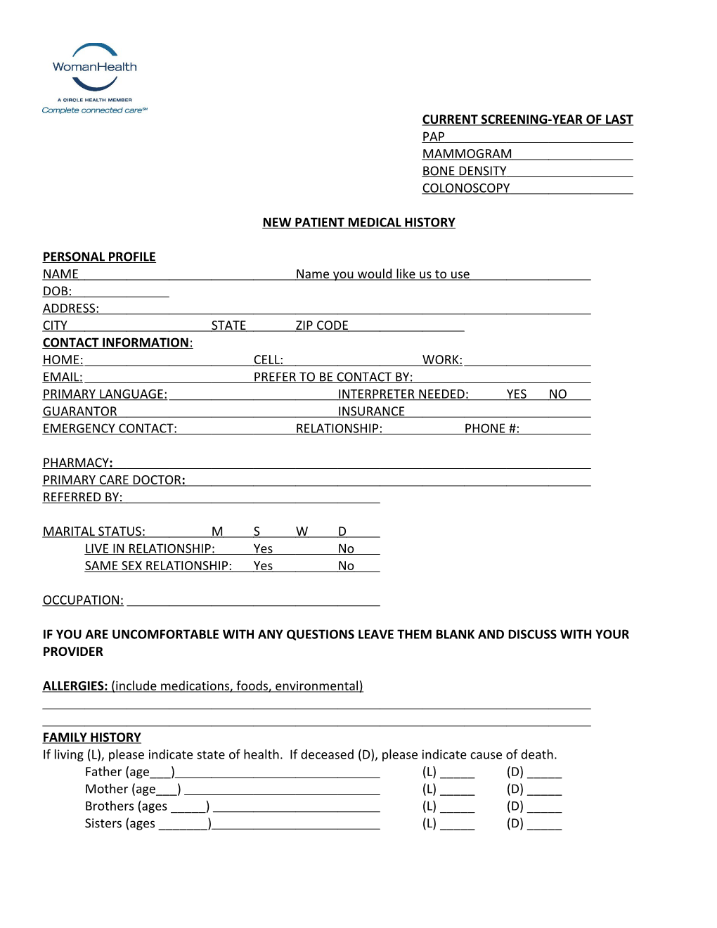 New Patient Medical History