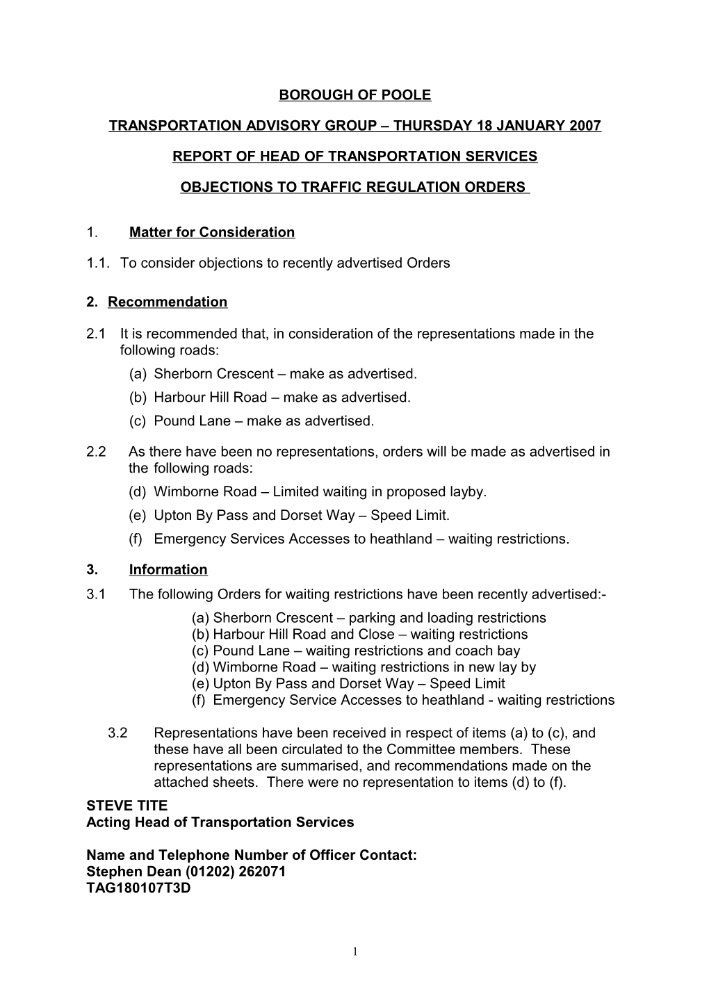 Objections to Traffic Regulation Orders