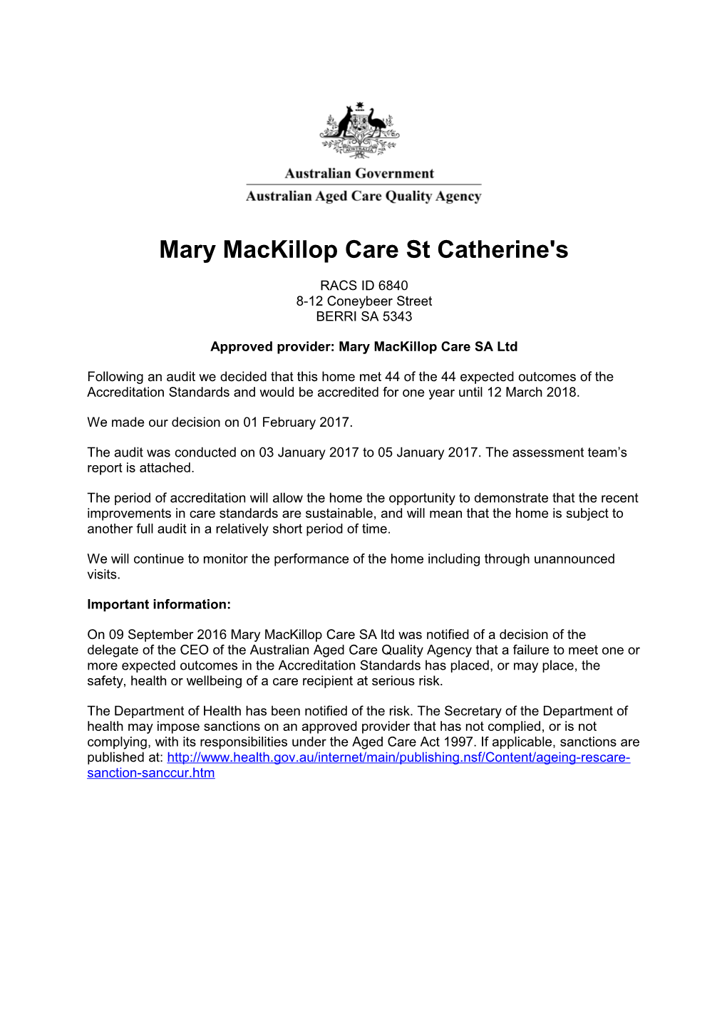 Mary Mackillop Care St Catherine's