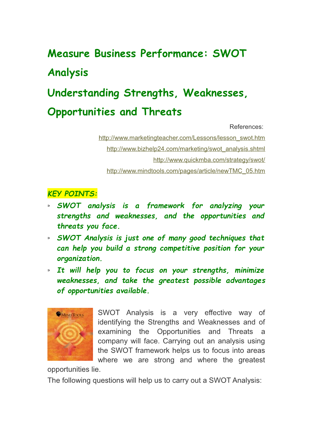 Measure Business Performance: SWOT Analysis