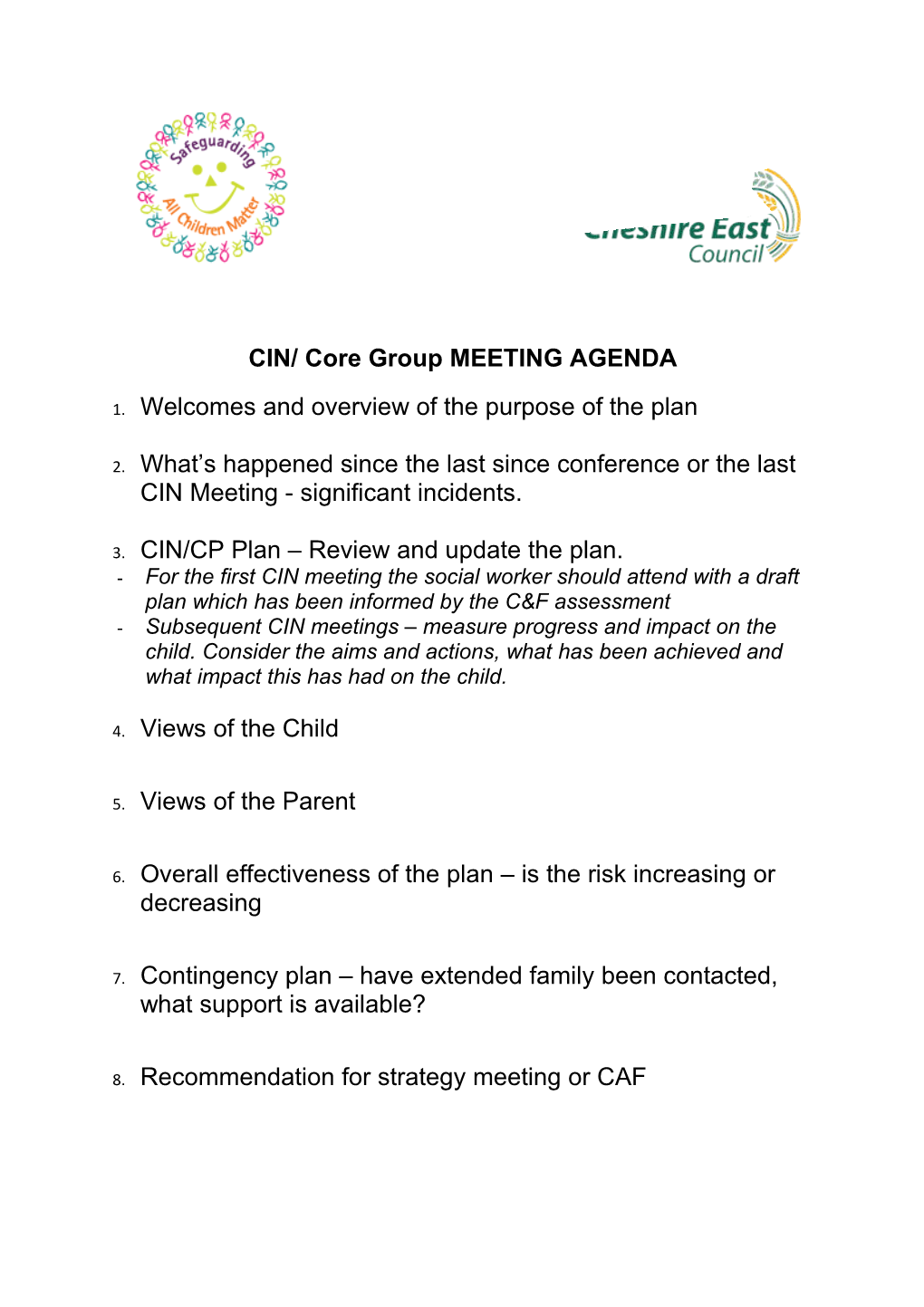 Child in Need Core Group Meetings Agenda Template