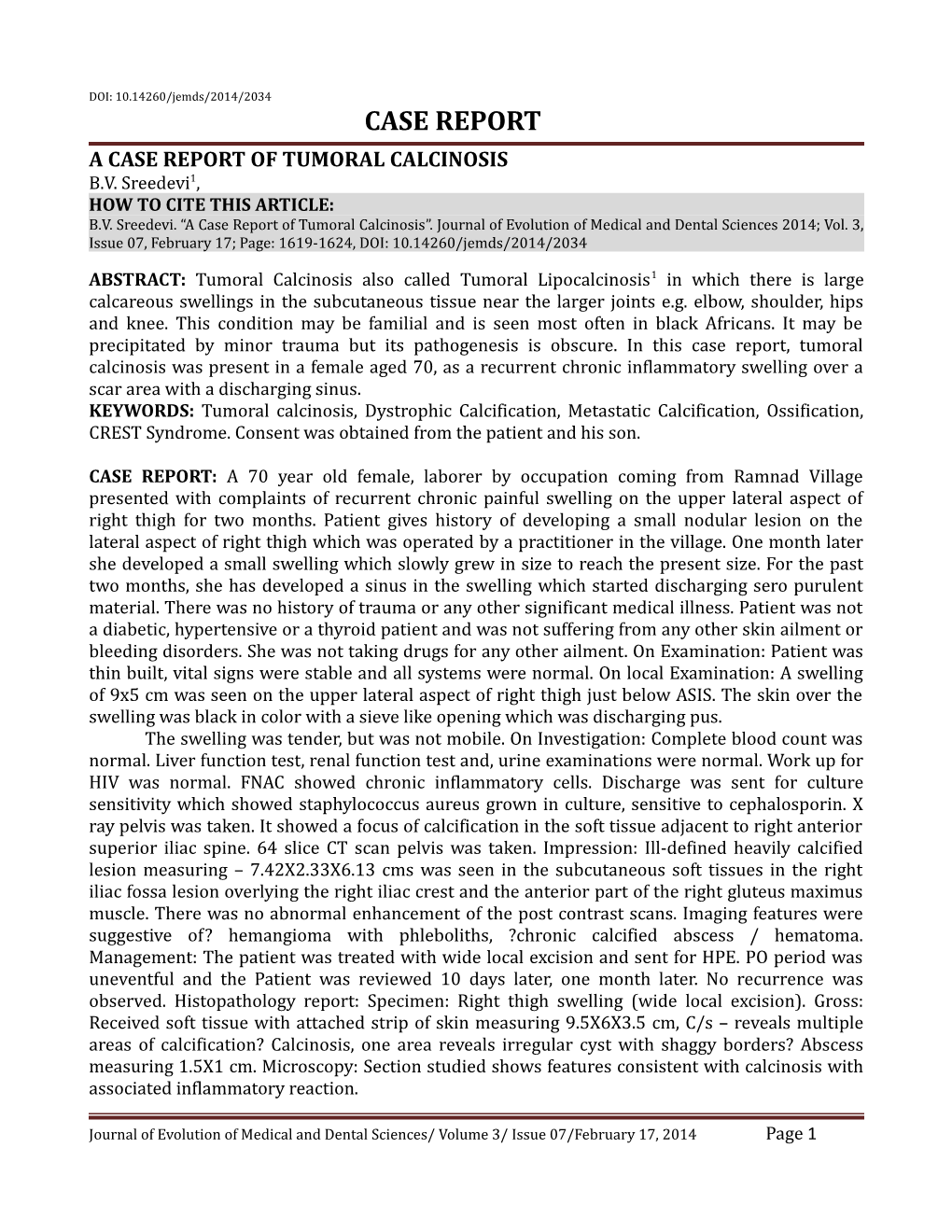 Acase Report of Tumoral Calcinosis